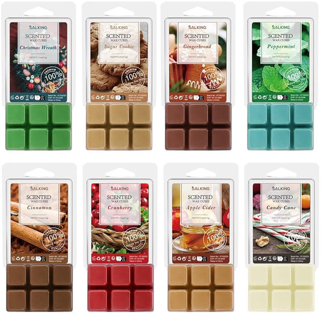 Winter Scented Wax Melts, Christmas Soy Wax Melts Gift Set, Wax Cubes/Tarts for Warmer - Christmas Wreath, Gingerbread, Sugar Cookie, Peppermint, Cinnamon, Cranberry, Apple Cider, Candy Cane, 8x2.6 oz
