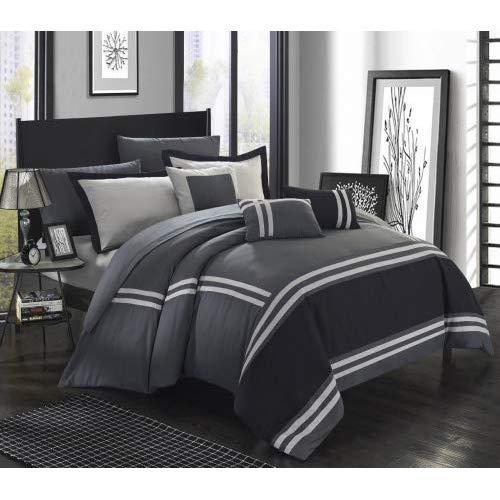 Chic Home Zarah 10 Piece Comforter Bedding with Sheet Set and Decorative Pillows Shams, Queen, Grey
