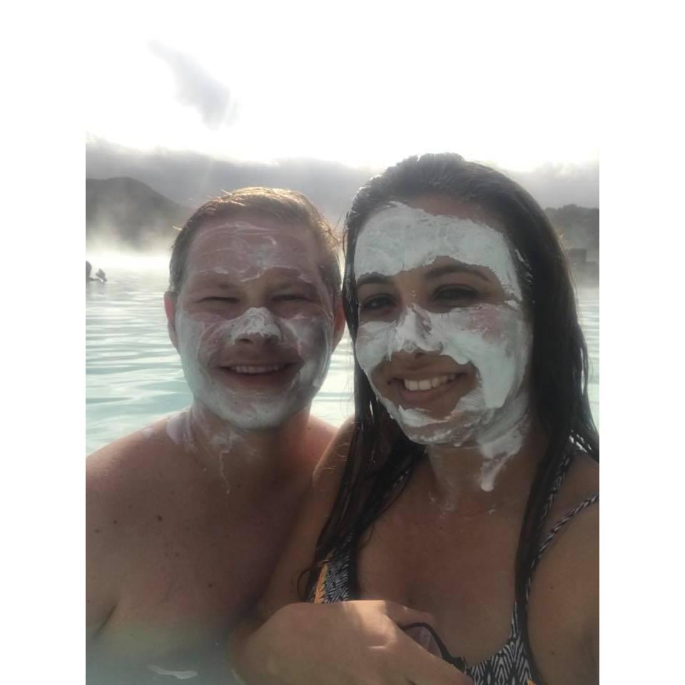 Do you recognize us with the gunk on our faces? We were in Iceland at the Blue Lagoon and had to experience the silica mud masks. There's not a better place in the world to relax and enjoy.