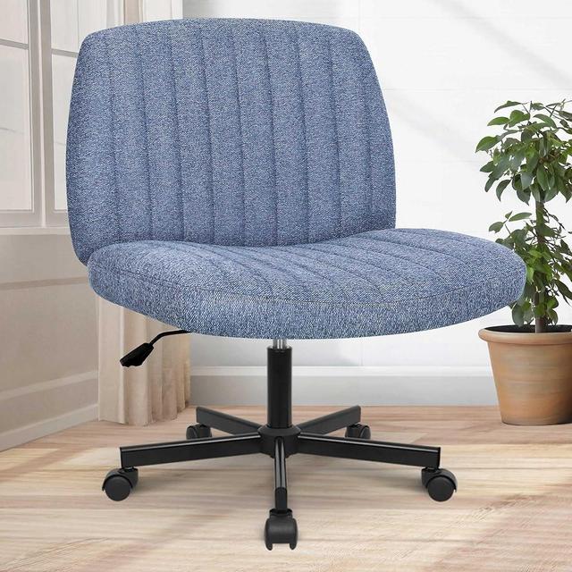 Orange Factory Criss Cross Legged Armless Desk Reading Chair with Wheels Swivel Modern Ergonomic Vanity Bedroom Adjustable Wide Comfy Computer Gaming Chairs for Home Office (Blue)