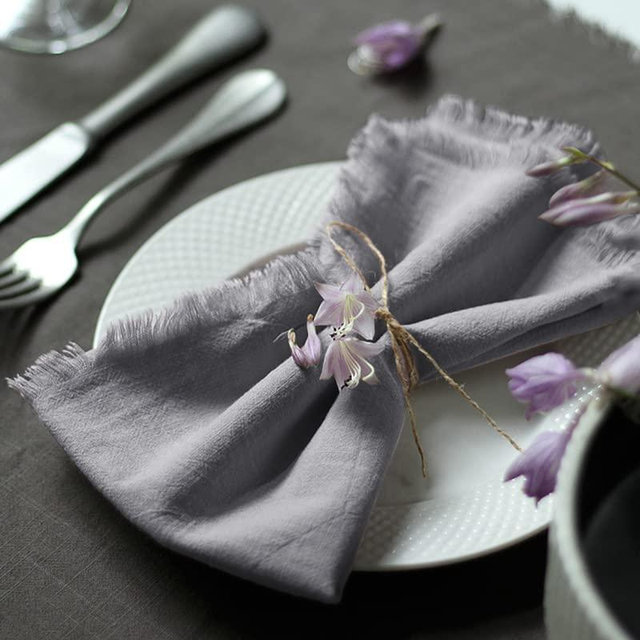 Ayuzawa Handmade Cloth Napkins 100% Cotton Napkins with Fringe，Delicate Handmade Cloth Napkins for Dinners, Parties, Weddings and More，18 x 18 Inch Set of 4 - Grey