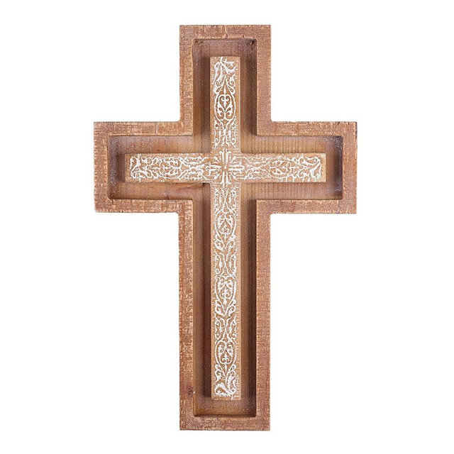 BAYSBAI Wooden Cross, Hanging Crucifix Wall Cross Catholic, Decorative Crosses for the Wall, Christian Baptism Confirmation Gift