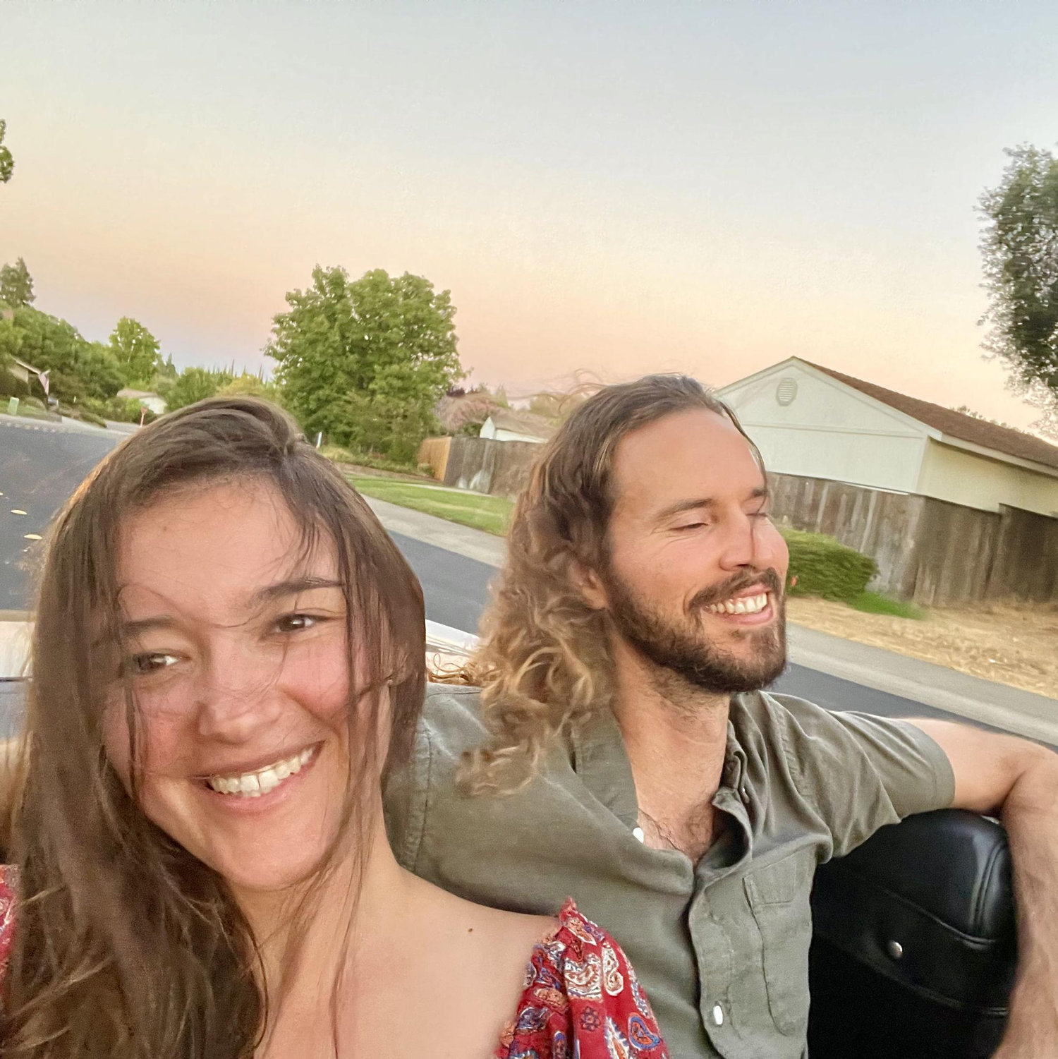 Riding top down in Liz's Mustang in Sacramento