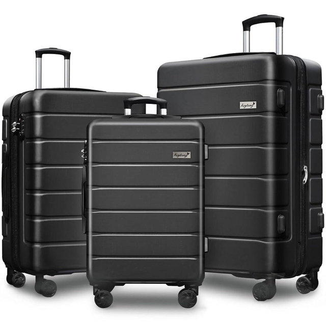 KEYTANG Explorer Lightweight Hardside Expandable Luggage Spinner Wheels Suitcase W/TSA Lock, Black, New-3 Piece Set