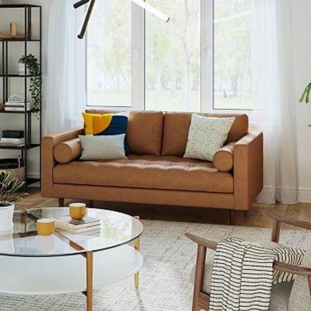 West Elm Library 72" Leather Couch - 60% OFF