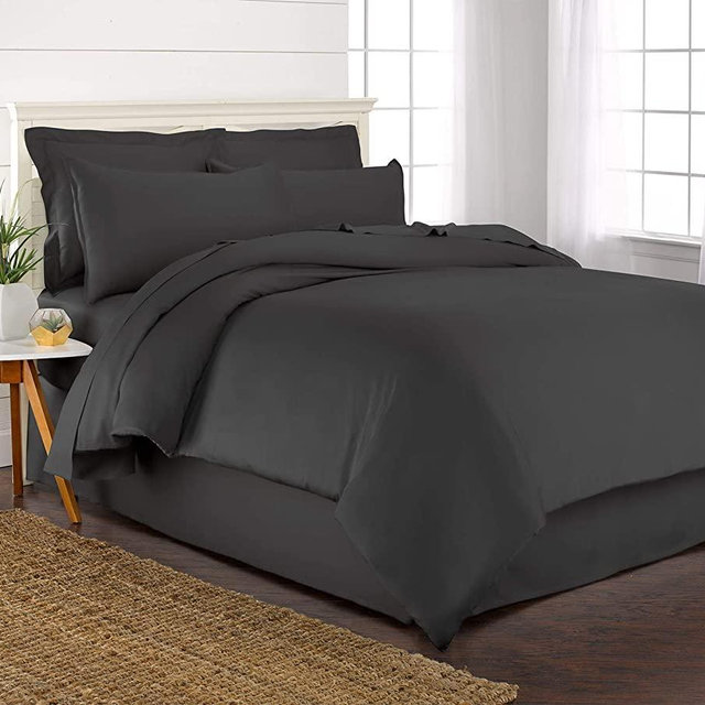 Pure Bamboo King Size Duvet Cover Set - 100% Organic Bamboo, Luxuriously Soft and Cooling - 3 Piece Set - 1 King Button Closure Duvet Cover with Ties, 2 Pillowcase Covers (King, Charcoal)