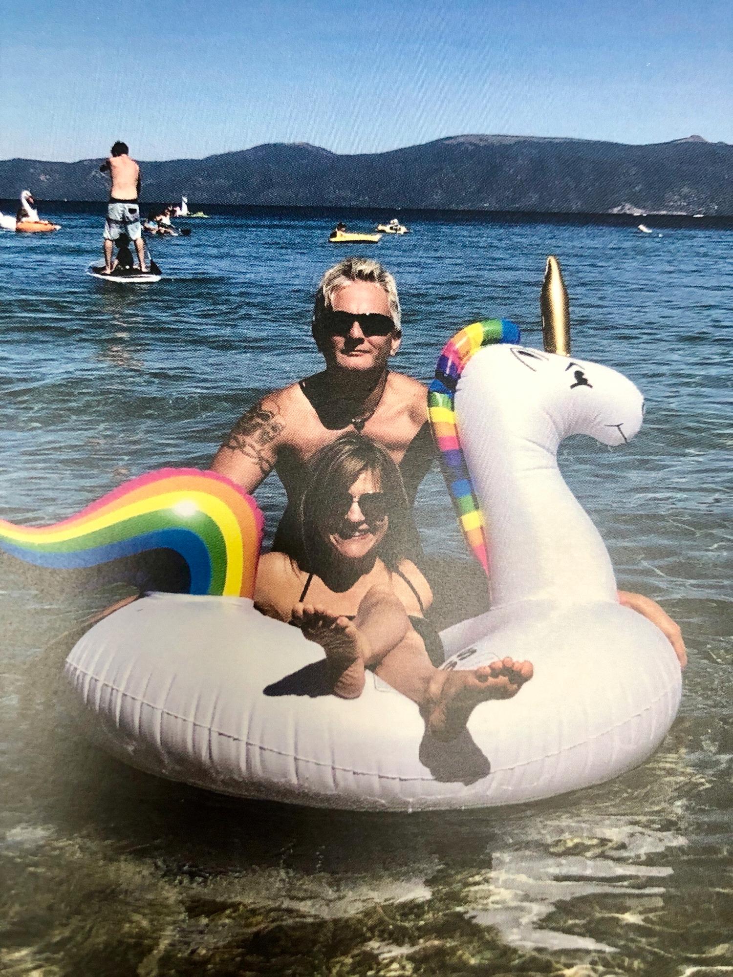 Lellia let us use her floaty on Tahoe