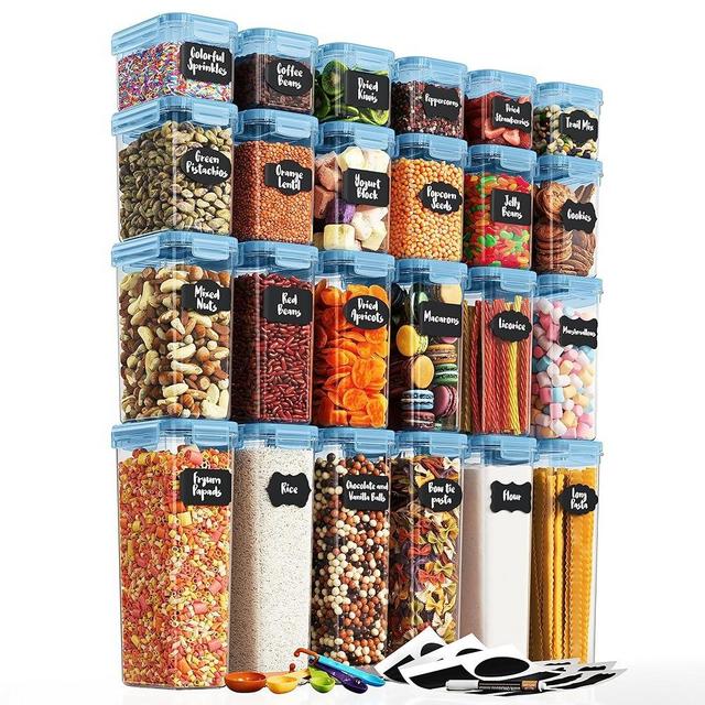 Chef's Path Airtight Food Containers with Lids (24 Pack - Blue) Kitchen Pantry Organization - BPA Free Food Storage Organizers for Cereal, Brown Sugar, Dry food - With Marker, Labels & Spoons