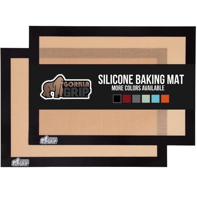Gorilla Grip Nonstick, Heat Resistant, No Mess, Food Grade Ultra Thick Silicone Baking Mats, 2 Pack, No Greasing Needed, Great For Cookies and Pastry, Keep Oven Pans Clean, Quarter Sheet, Black