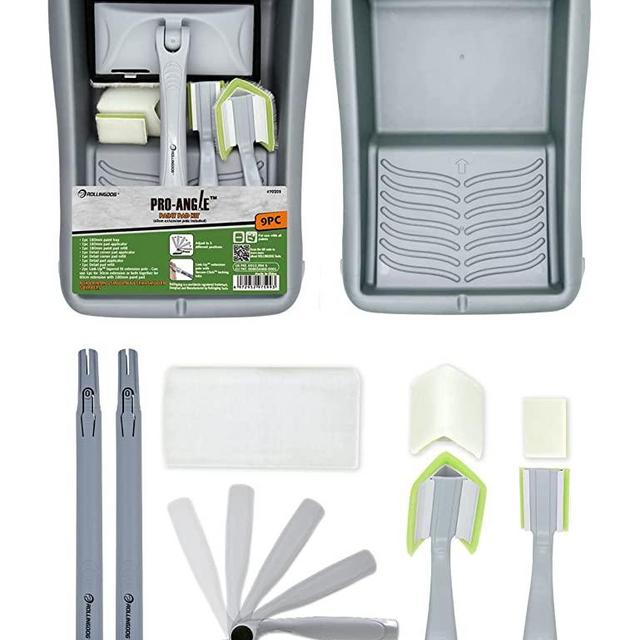 ROLLINGDOG Paint Pad Set 9 PC- Adjustable 7" Paint Edger, Corner,Detail Painting Tool, Pro Pad Refills ,Extension Poles for Walls, High Ceilings, Trim