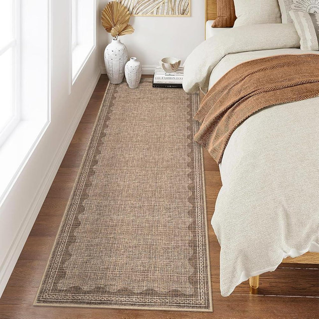 CAREMEE Scalloped Rug 2x6 Runners for Hallways, Solid Goffee Runner Rugs Non Slip Scalloped Bath Runner, Washable Rug for Bedroom Girls, Mat for Kitchen Floor Soft Dorm Nursery Carpet for Bedside