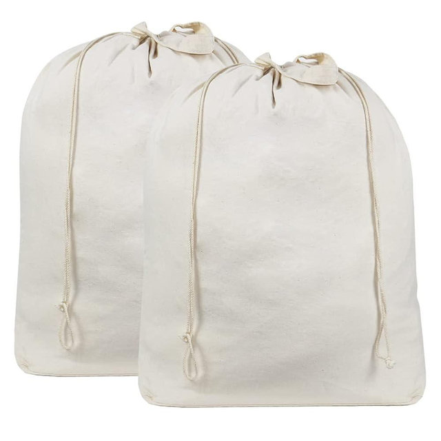 AMJ 2 Pack - Extra Heavy Duty Washable Laundry Bag with Drawstring, Cotton Laundry Bag for Sleeping Bag, Laundry Hamper Liner and Travel, Beige