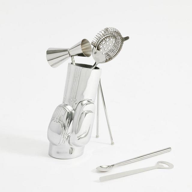 Figural Golf Bag Bar 5-Piece Bar Tool Set - Silver