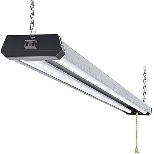 5000K LED Shop Light Linkable, 4FT Daylight 42W LED Ceiling Lights for Garages, Workshops, Basements, Hanging or FlushMount, with Plug and Pull Chain, 4200lm, ETL, Black - 1 Pack