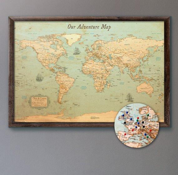 Large Personalized Push Pin World Map 24x36"