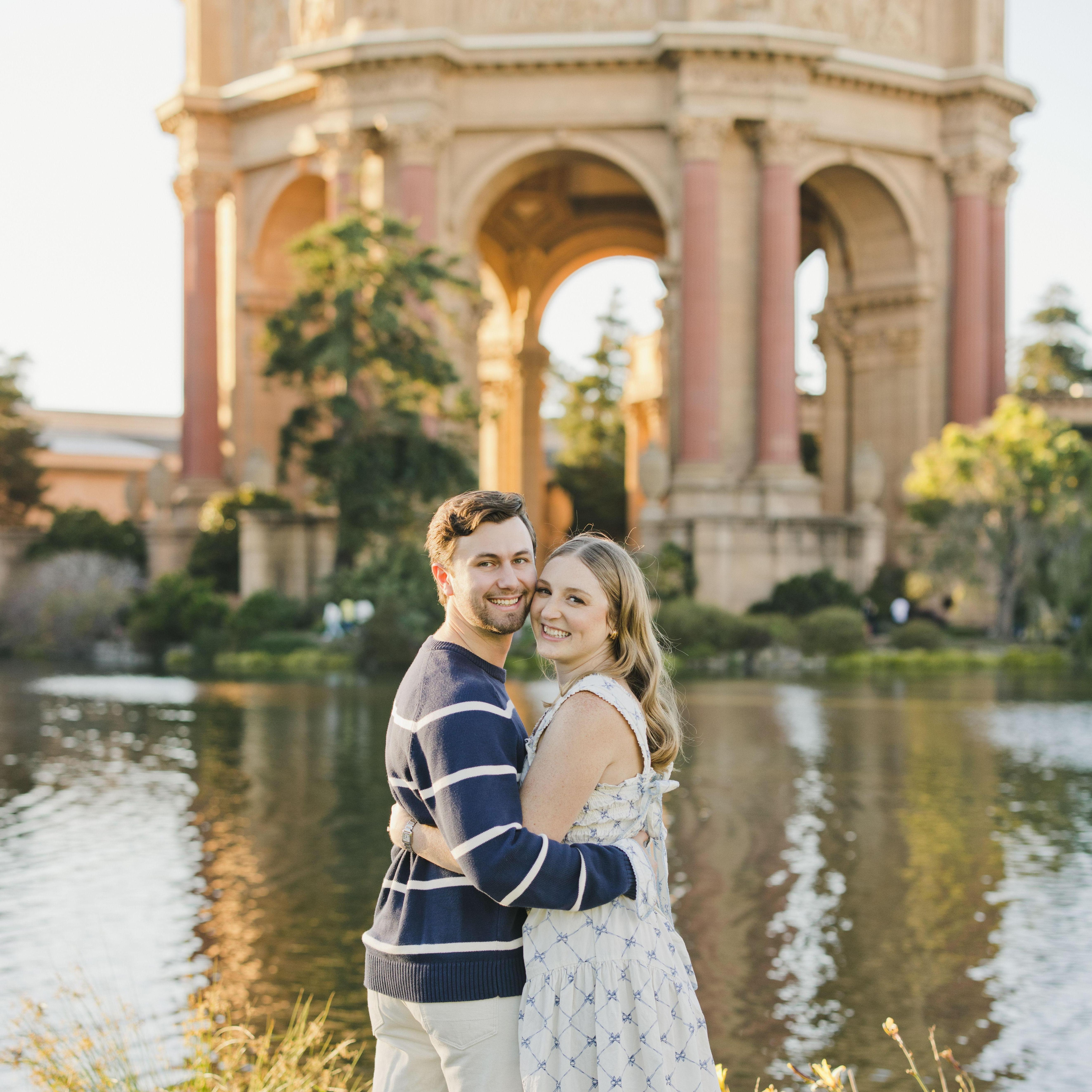 A photo from our engagement shoot at the Palace of Fine Arts