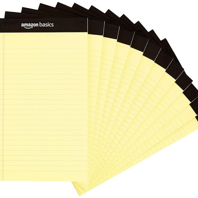 Amazon Basics Narrow Ruled Lined Writing Note Pad, 5 inch x 8 inch, Canary, 12 Count ( 12 Pack of 50 )