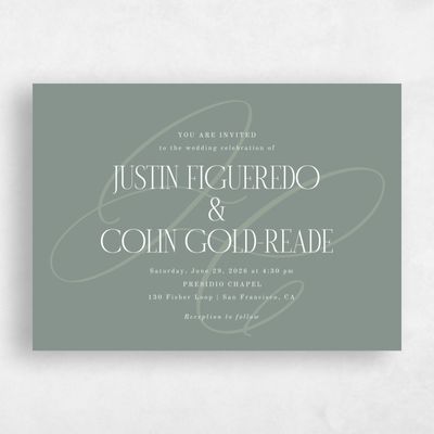 Deep Sage, Green Wedding Invitation - Ferrara Landscape