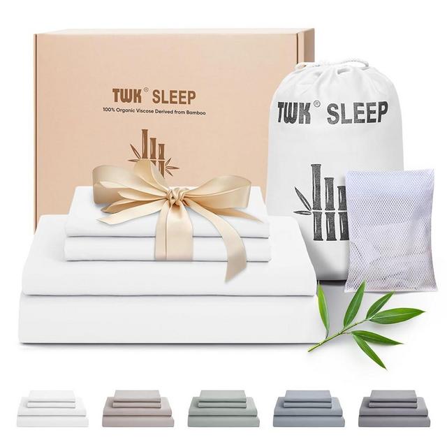 TWK Luxury Sheet Set, Genuine 100% Organic Viscose Derived from Bamboo, Cooling & Breathable, Silky Soft, Bedding Sheets & Pillowcases (White, King(78 * 80 * 15))