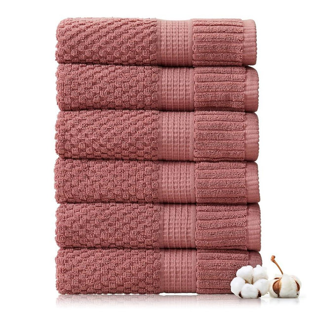 NY Loft 100% Cotton Hand Towel 6 Pack Hand Towel Set | Super Soft & Absorbent Quick-Dry Hand Towels 16" x 28" |Textured and Durable Cotton | Trinity Collection (6 Pack Hand Towel, Rose)