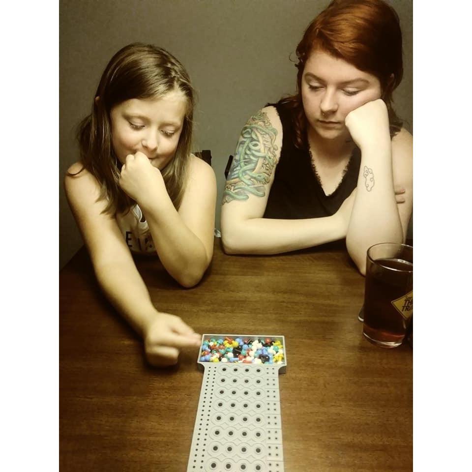 Kelsey and Zoey on family game night.