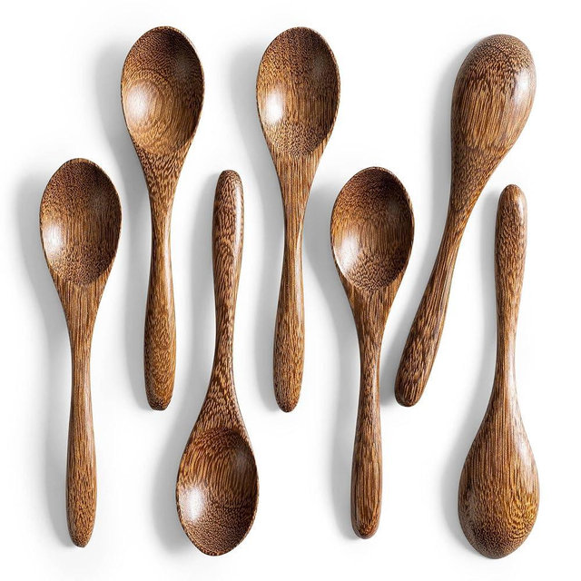 Hefild 7 PCS Small Wooden Spoons, 5.8 Inch Honey Spoons for Tea, Padauk Wooden Honey Teaspoon for Coffee, Little Tiny Wood Spoons, Bamboo Table Spoon for stirring, Wooden Spoons for Utensils Set