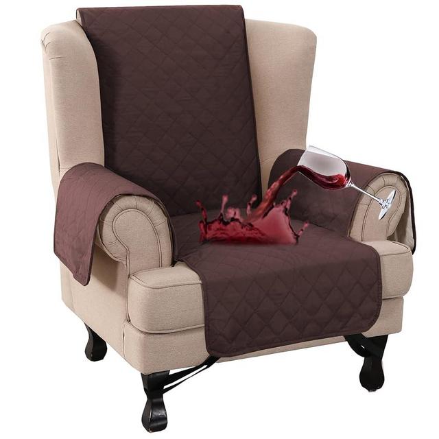 Turquoize 100% Waterproof Wing Chair Cover Wing Armchair Slipcovers Chair Couch Protector Triple Non-Slip Sofa Slipcover for Wing Chair Furniture Protector for Pets, Kids,Dog (Wing Chair, Brown)
