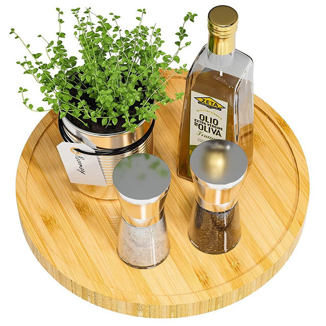 Lazy Susan Organizer, 10 Inch Non-Skid Bamboo Turntable Organizer for Salt Pepper Olive Oil and Spices Next to Stove, Wooden Lazy Susan for Table or Kitchen Countertop Organizer