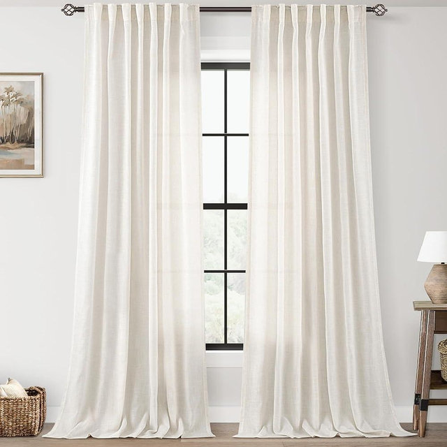Natural Semi Sheer Linen Curtain 90 inch Length 2 Panels Set Back Tab Light Filtering Living Room Curtain Drapes Home Office Modern Minimalist Decor Farmhouse Boho Neutral Cream Curtain 90 inches Long