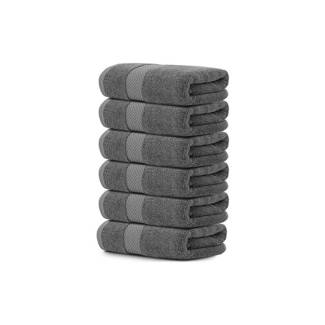 White Classic Luxury 100% Cotton Hand Towels Set of 6 - 16x30" Grey
