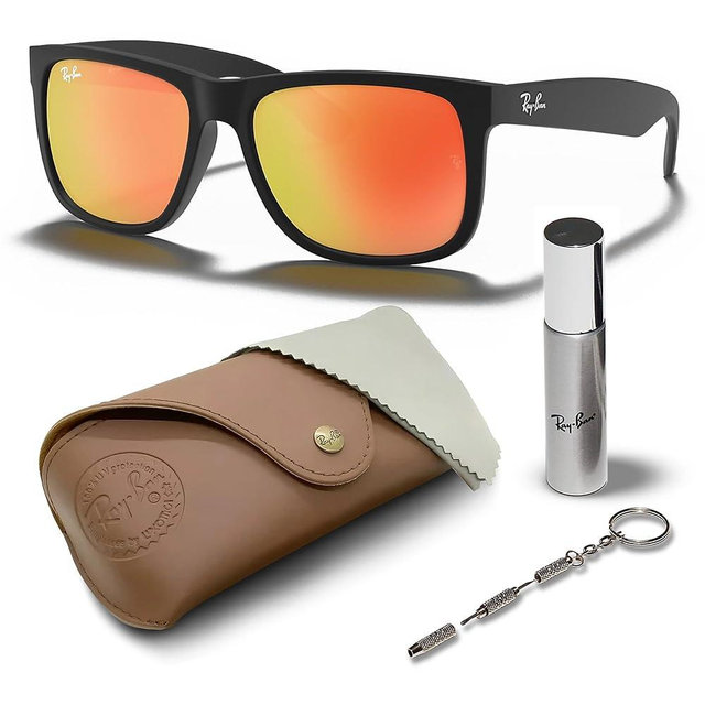 Ray-Ban RB4165 JUSTIN Color Mix Square Shape Sunglasses With Eyewear Kit Bundle - High Bridge Fit - Square Sunglasses