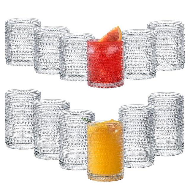 megarte Vintage Hobnail Drinking Glasses - Set of 12 Cocktail Glassware - 6 Pcs Jupiter Water Cups 14 oz & 6 Pcs Cute Beaded Bubble Textured Drinkware 12 oz for Wine Beer Juice Whiskey