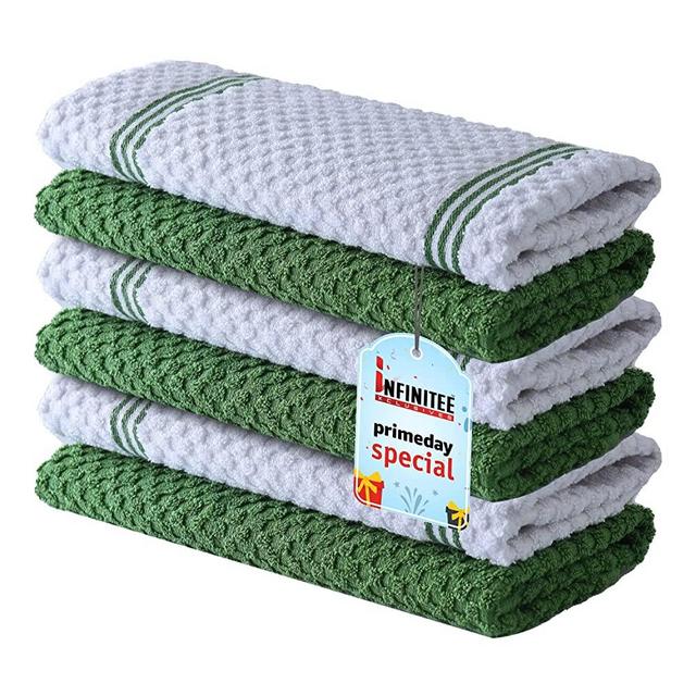 Premium Kitchen Towels – 6 Pack , 100% Cotton 15 x 25 Inches Absorbent Dish Towels - 425 GSM Tea Towel, Terry Kitchen Dishcloth Towels- Green Dish Cloth for Household Cleaning by Infinitee Xclusives