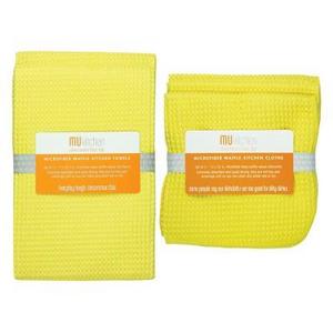 Ultra Absorbent Microfiber Waffle Kitchen Towel And Dish Cloth Set Lemon - Mu Kitchen