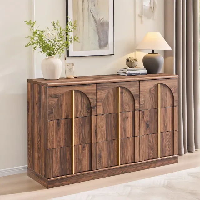 9 Drawer Dresser for Bedroom, 52"W Modern Chest of Drawers, Vanity Desk TV Stand for Living Room, Closet Storage Drawers Organizer Furniture, Brown