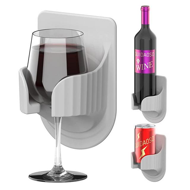 QUIDAOSO Wine Glass/Beer/Cans/Bottle/Drink Holder for Shower(Bath), Multi-Functional Wall Mounted Cup Holder, Funny Wine Gifts(Grey)