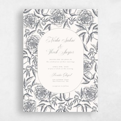 Charcoal, Beige Wedding Invitation - Pivoine Portrait