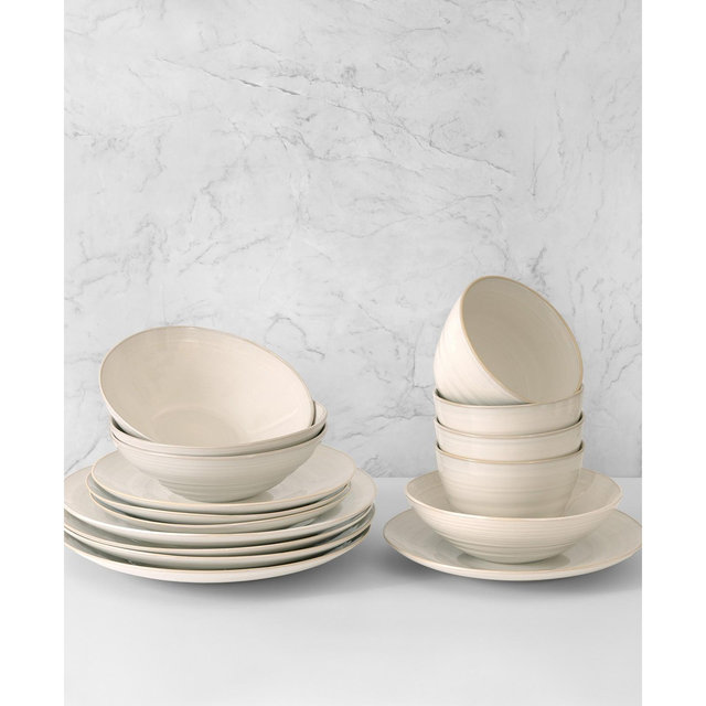 Euro Ceramica Neree 16 Piece Double Bowl Stoneware Reactive Glaze Dinnerware Set, Service for 4