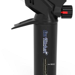 EurKitchen Culinary Butane Torch for Cooking: Refillable Kitchen Lighter Tool To Perfectly Sear Steak, Fish or Finish Creme Brulee - Food Blow Torch with Finger Guard and Gas Gauge - Fuel Not Included