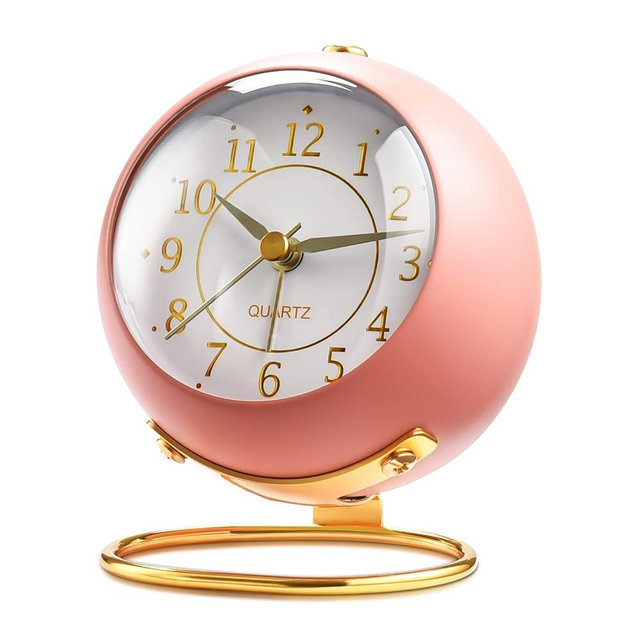 Tetino Analog Alarm Clocks for bedrooms,Small Desk Clocks,Night Light, Non-Ticking，Battery Powered,Silent Alarm Clock for Kids,Simple Design Desktop Alarm Clock. (Pink)
