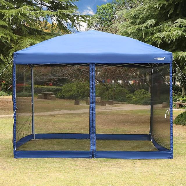 VIVOHOME 210D Oxford Outdoor Easy Pop Up Canopy Screen Party Tent with Mesh Side Walls Blue 10 x 10 Feet