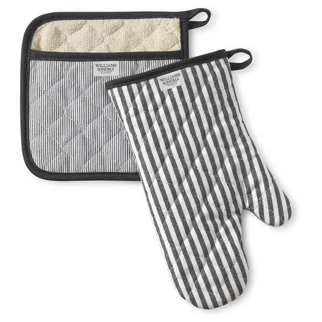 Bay Stripe Oven Mitt & Potholder Set, Black