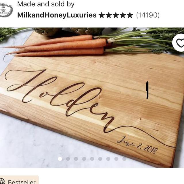 Wooden Cutting Board Personalized with Last Name and Date for Custom Wedding Gift Idea.