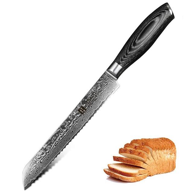 XINZUO 8 Inch Bread Knife High Carbon 67 Layer Japanese VG10 Damascus Super Steel Kitchen Knife Professional Chef's Knife with Pakkawood Handle - Ya Series