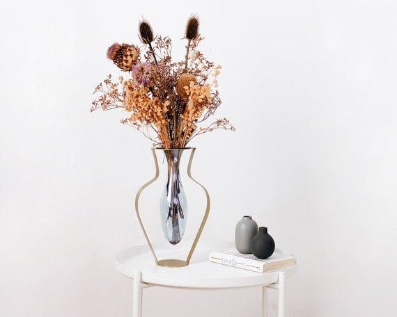 DROPLET - Wide Glass and Metal Vase - Aqua Blue