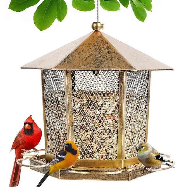Wild Birds Feeder, Finch Bird Feeder for Outdoors, Metal Hexagonal Gazebo Bird Feeders for Garden Patio Outside Hanging