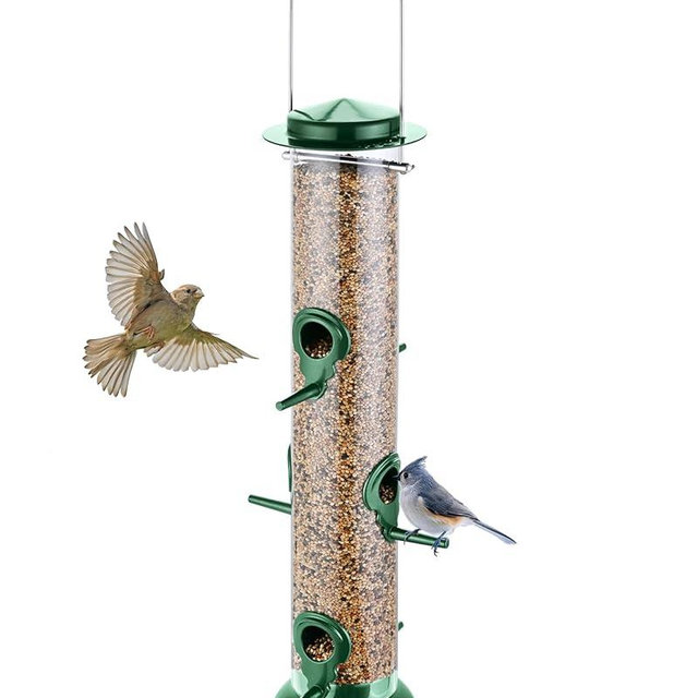 TrampgiK Metal Tube Bird Feeders for Outdoors Hanging,Finch Feeders for Outside,Chew-Proof Hanging Bird Feeder,Rust-Proof Birdfeeder,Squirrel Proof 6 Port Bird Feeder 15 Inch,Green