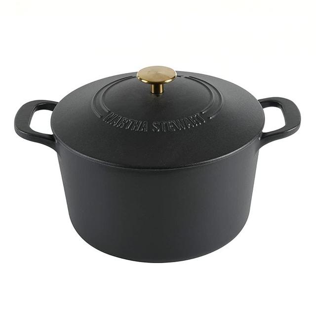 MARTHA STEWART Gatwick 7 QT Enamel Cast Iron Dutch Oven, Matte Black