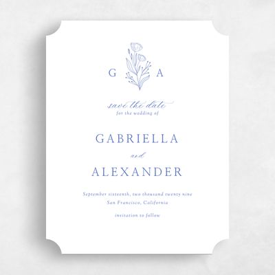 Blue Ticket Wedding Save the Date - Vanora Portrait