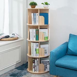 Rotating Wooden Bookshelf 360 Display 4 Tier Floor Standing Bookcase Storage Rack for Kids&Adults Solid Wood Bookshelf Organizer